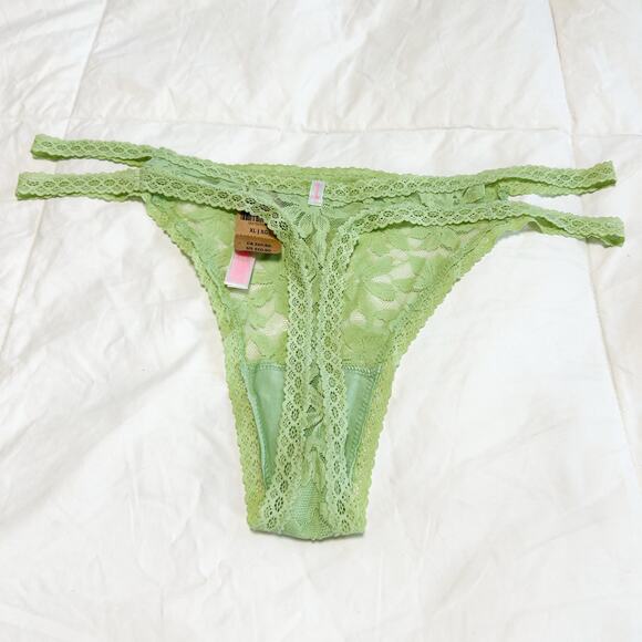 NWT Victoria’s Secret PINK Green Lace Double-Strap Thong Panty XL - Picture 4 of 4